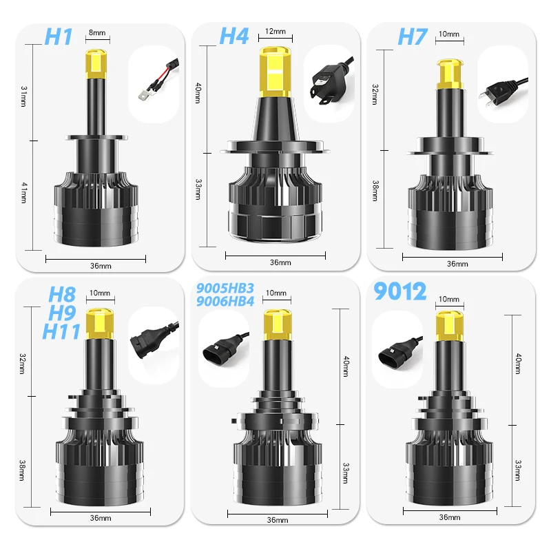 XR LED car headlight H1 H4 H7 H8 H9 H11 9005 HB3 9006 HB4 9012 Super bright spotlight 6000K bulb 4300K fog light 7035 80W CSP