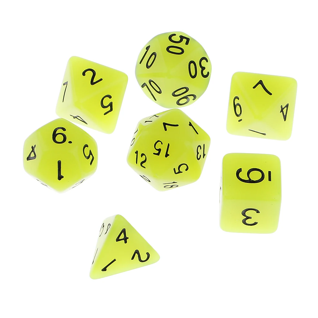 7 Pieces Plastic Multi-sided Dice Glow in the Dark for Party Bar Accessory