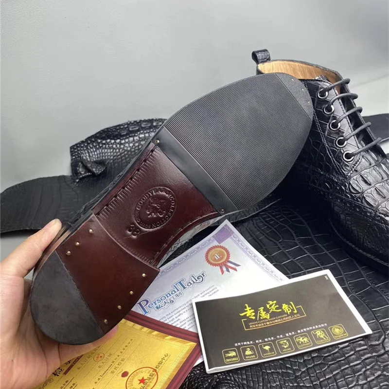 Мужские ботильоны с высоким подъемом ручной работы из натуральной крокодиловой кожи; Goodyear; мужские зимние ботинки на шнуровке из натуральной кожи аллигатора