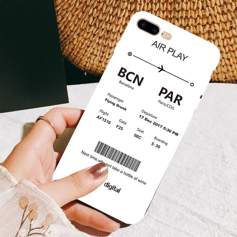 Retro Simple Paris boarding pass travel record Phone case silicone cover for coque iPhone 7 7 Plus 6 8 6s Plus X XR xs max case