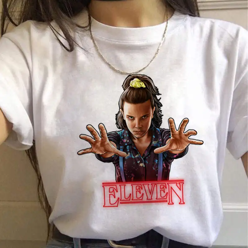 Летнее платье из сериала очень странные 3 Женская Футболка harajuku Eleven в винтажном стиле; женская верхняя одежда Ullzang футболка со смешным рисунком Узкие вставки футболки для девочек - Цвет: 123