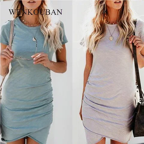 Summer Dress Women Sexy Mini Dress Fashion Solid Bodycon Slim Beach Dresses Female Short Sleeve Party Vestidos Verano Mujer 2021