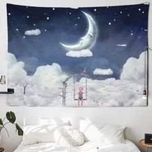 

Clouds Stars Moon Tapestry Milky Way Galaxy Theme Dramatic Super Dream Cloudscape Wall Tapestry For Children's room