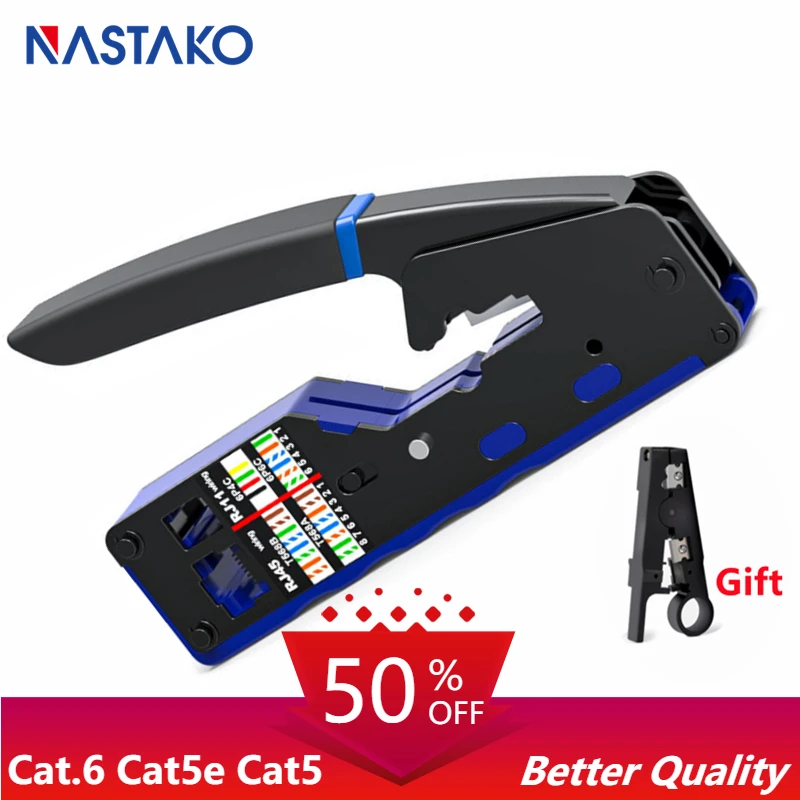 NASTAKO RJ45 Tool rj45 Crimping Tool Network Crimper Stripper Cutter Ethernet Cable Fit RJ45 Cat6 Cat5e Cat5 RJ11 RJ12 Connector