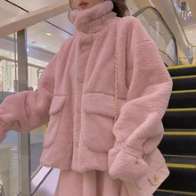 Aliexpress - Sweet Warm Pink Faux Fur Coat Women Japanese Korean Style Kawaii Teddy Trend Coats Soft Girl Cute Lolita Fur Jacket Female Coat