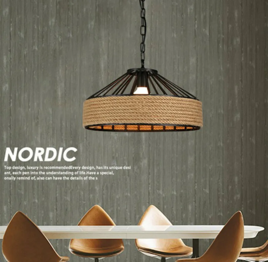 

Nordic Loft Style Iron Hemp Rope LED Industrial Vintage Pendant Lamp Dining Room Hanging Light Fixtures Indoor Lighting