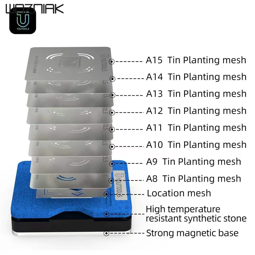 YOUTOOL  Z21 8 In 1 IC CPU Reballing Platform for A8 A9 A10 A11 A12 A13 A14 A14 A15 Repair Kit With Stencil 21mm wrench