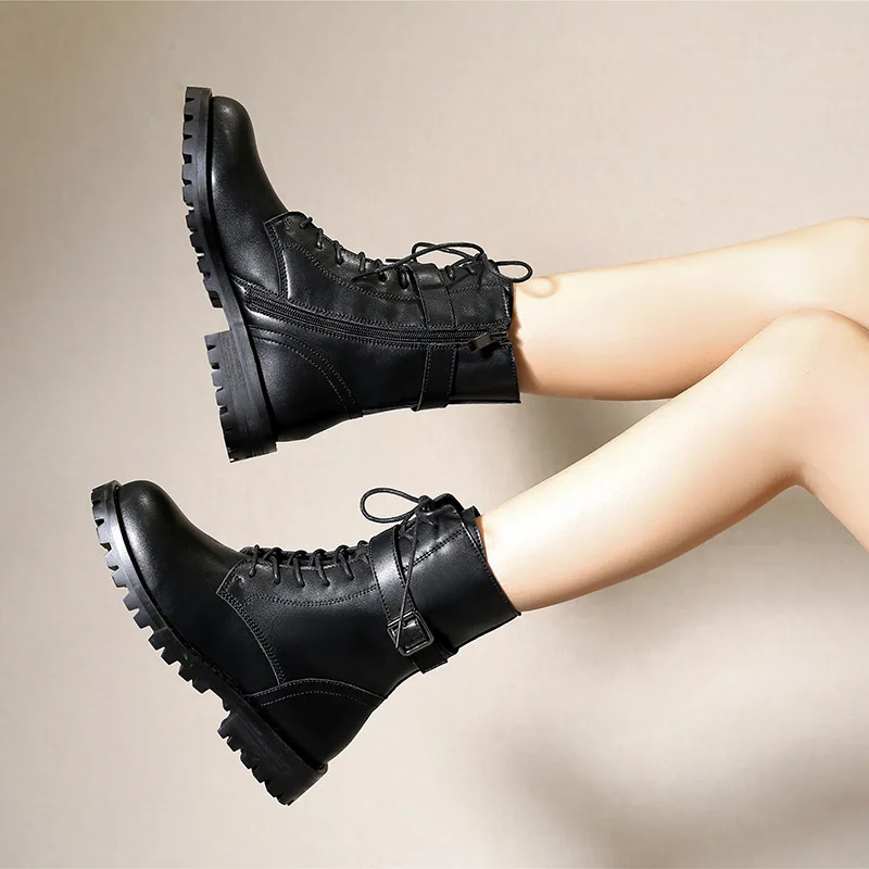 

2019 Autumn And Winter New Style Power Power Celebrity Style Short Boots Children Tube Lace-up Martin Boots Flat ji che xie Genu