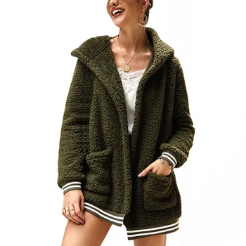 

Women's jacket warm thick hair Solid Color Plush Hooded Long-sleeved Outwear Fashion New Women Loose Warm outwear coat