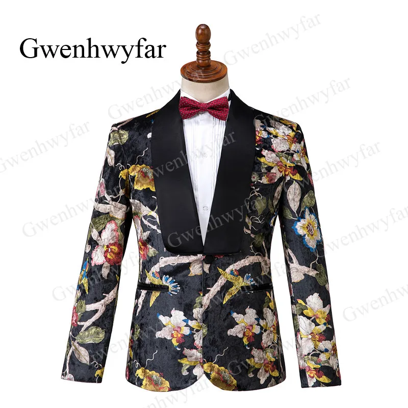 Gwenhwyfar мужские Нарядные Костюмы для свадьбы дизайн бренда индивидуальный заказ черный смокинг с цветочным принтом вельветовые куртки 3 предмета TERNO для жениха костюмы