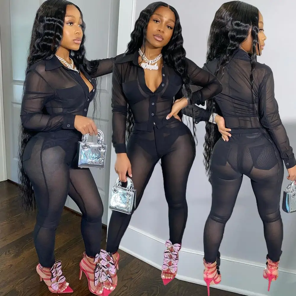 

women sexy night club mesh transparent perspective two pieces set