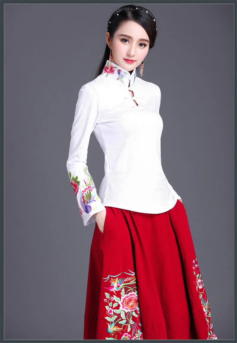 Cheongsam Топ традиционная китайская одежда для женщин с длинным рукавом размера плюс 5XL рубашка хлопковая винтажная одежда Топ Футболка Блузка рубашка - Цвет: White 5858