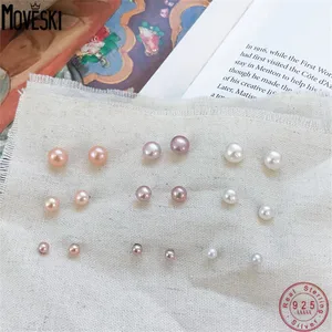 MOVESKI-pendientes pequeños de perlas naturales de agua dulce para mujer, de Plata de Ley 925, joyería sencilla y elegante, regalo de fiesta de boda