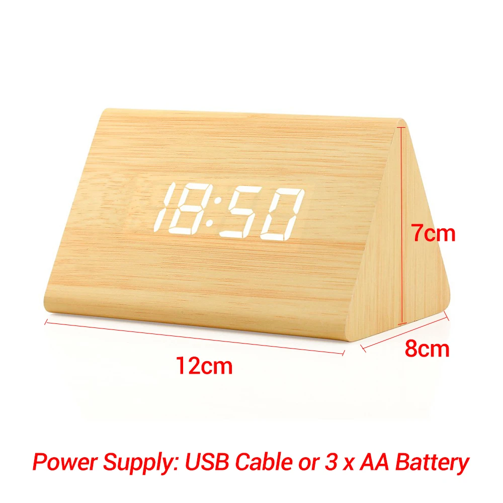 Sound Control Wooden Clock 3Group Alarm Desk Clock 3Level Brightness Adjustable Wakeup Light With Time Date Temperature Display