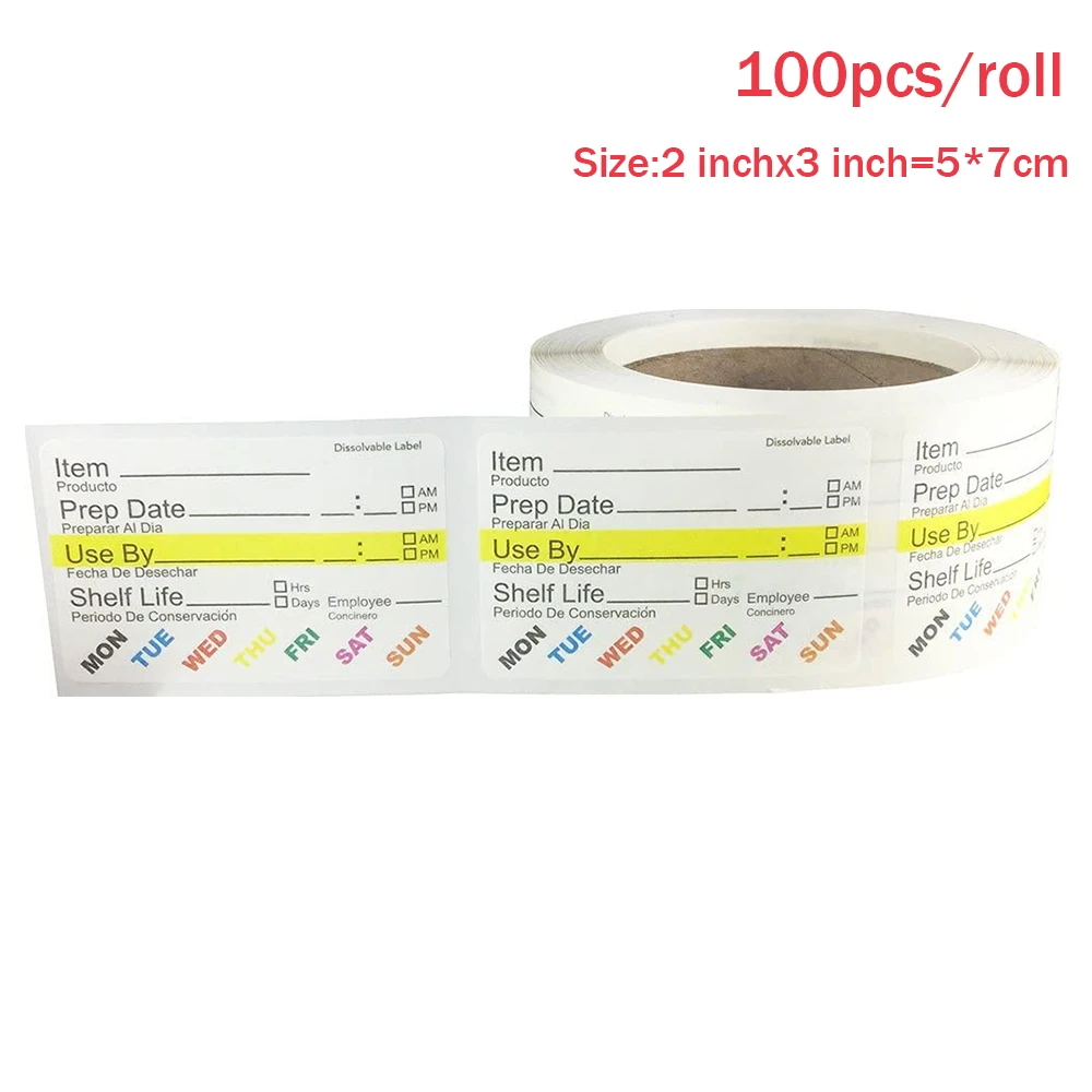

100pcs/roll Dissolvable Food Rotation Labels Kitchen Storage Seal Labels Sticker for Container Bottle 2 x 3 Adhesive Stickers