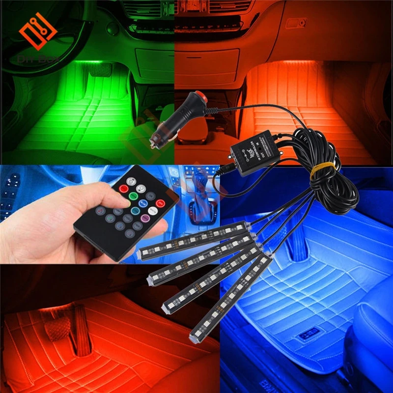 Автомобильный светодиодный ленточный светильник, набор для авто Interni, RGB цвет, 9, светодиодный ленточный светильник, комплект, беспроводное управление музыкой, 7 цветов