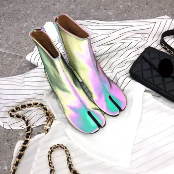 

Fashion Split Toe Boots Women Chunky Round High Heels Women Leather Botas Mujer New Brand Design Winter Shoes Women 2020