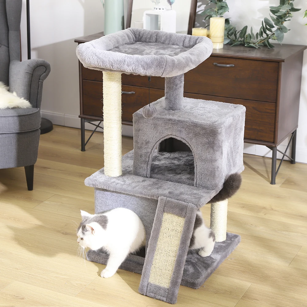 

домик для кошки Cat Tree Climbing Tower with Sisal Scratching Posts Hammock Perch Cat Bed Platform Dangling Ball Cat Furniture