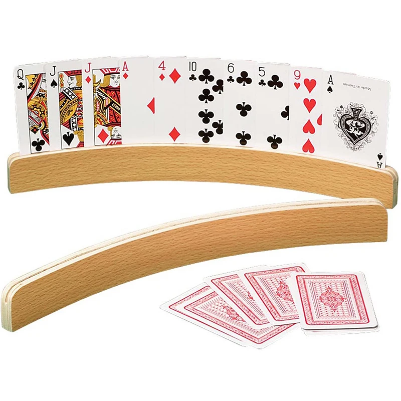 1Pc Wooden Playing Card Holder Free Hand Poker Party Playing Accessories Poker Base Stand