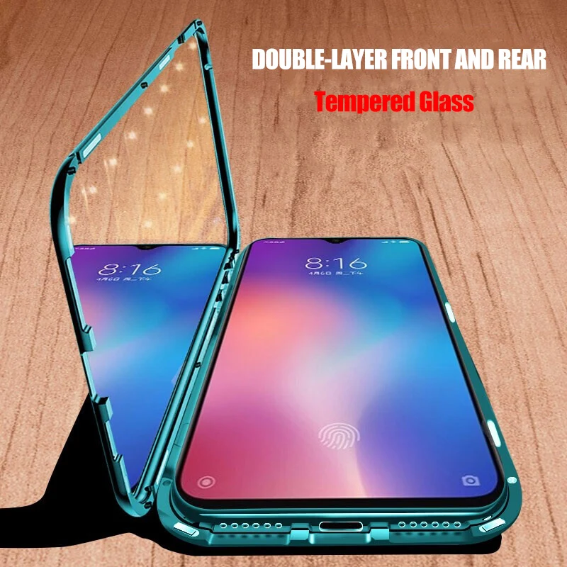 

Metal Magnetic Case For Xiaomi Redmi Note 7 8 K20 Pro Tempered Glass Back Magnet Cases Cover For Xiaomi Mi 9 SE 9T Pro A3 Case