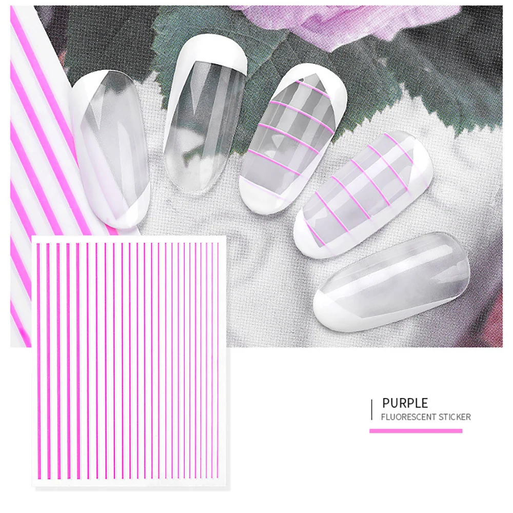 purple 1 лист 3D ногтей стикер полосы ленты флуоресцентные цветные наклейки для ногтей клейкая лента для дизайна ногтей наклейки - Цвет: purple