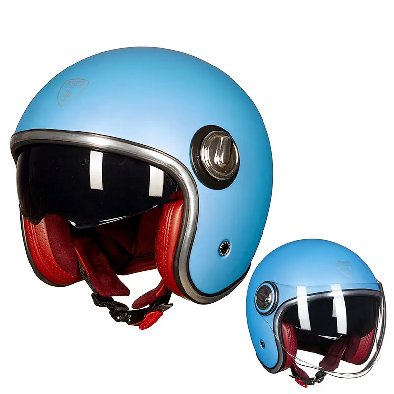 С открытым лицом Ретро Скутер мотоцикл Винтаж шлем Capacete Casque ECE - Цвет: Matte Blue