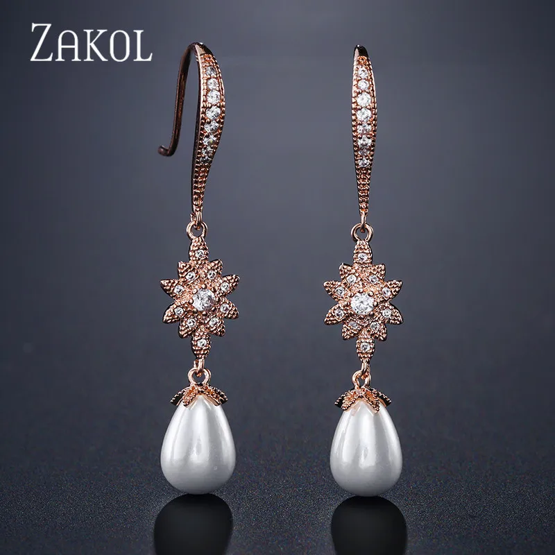 Rose Gold Color ZAKOL, классические циркониевые украшения в форме листа для женщин, высокое качество, ювелирные аксессуары, подарки для девушки, FSEP2166 - Metal Color: Rose Gold Color