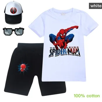 

Boys Short Sleeve Spider man T Shirt+short Pant and hat 4pc Sport Sets Summer Children's Clothing Kids New Summer Clothes Suits