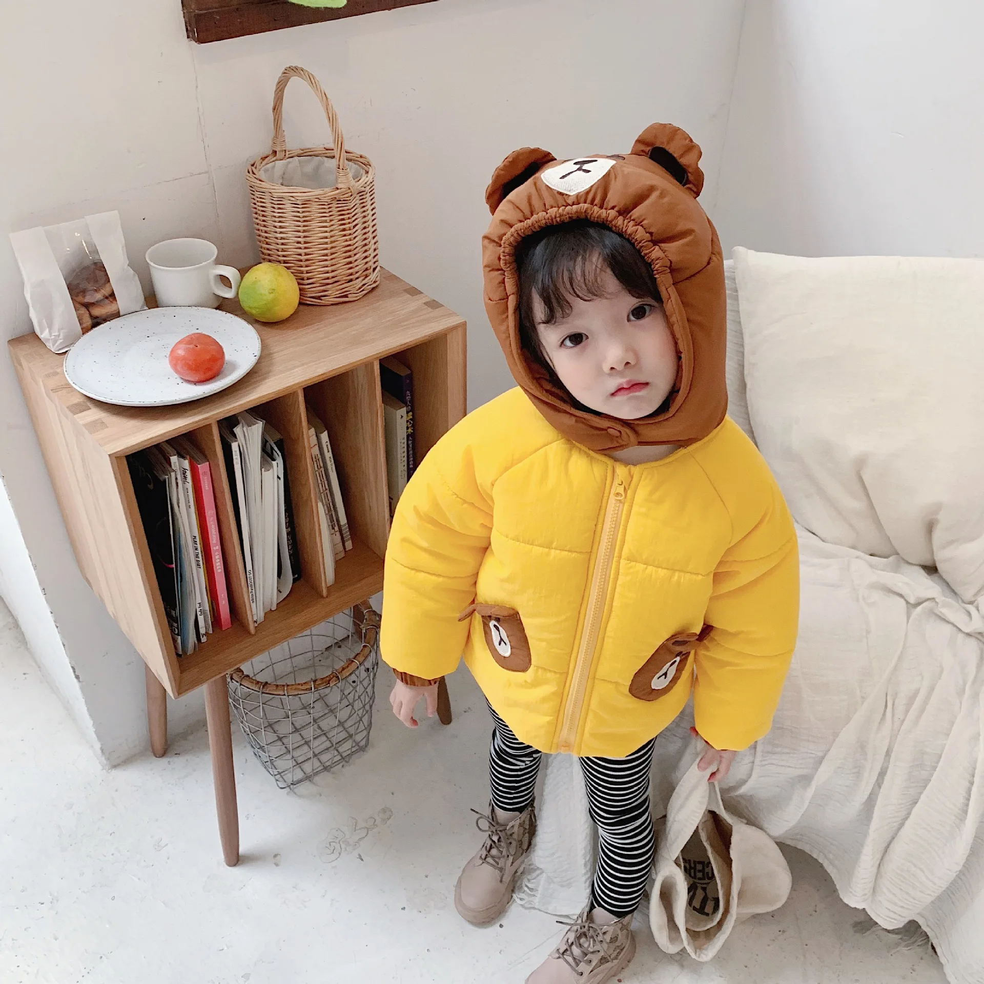 Tonytaobaby/Новая зимняя детская одежда для мальчиков и девочек хлопковая куртка с медведем зимняя детская куртка с капюшоном и вышивкой