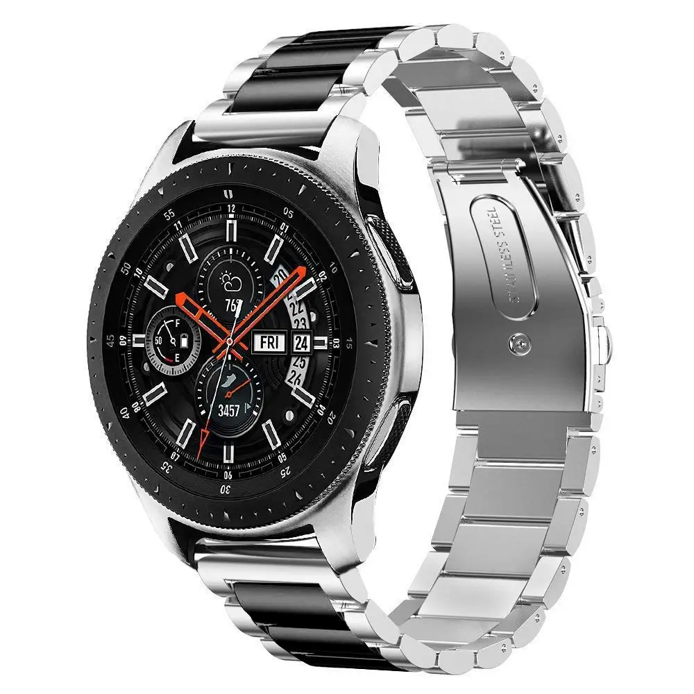 silver black 22 мм Универсальный ремешок для часов из нержавеющей стали для samsung Galaxy Watch 46 мм/gear S3 Classic/S3 Frontier браслет металлический браслет - Цвет: silver black