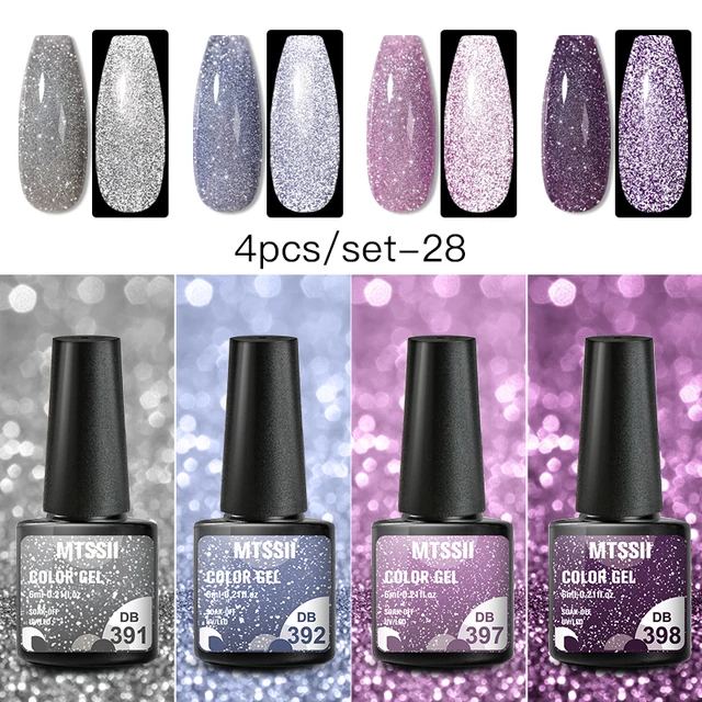 Mtssii 10Pcs/set Color Gel Nail Polish Set 100 Colors Semi Permanent UV Led Gel Varnish Soak Off Nail Lacquers Base Top Coat 4PCS Reflective-2