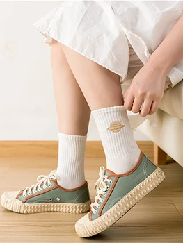 

Creative Funny Socks For Women Planet Pattern Cotton Korean Breathable Long Sock Middle Tube Novelty Socks Embroidery