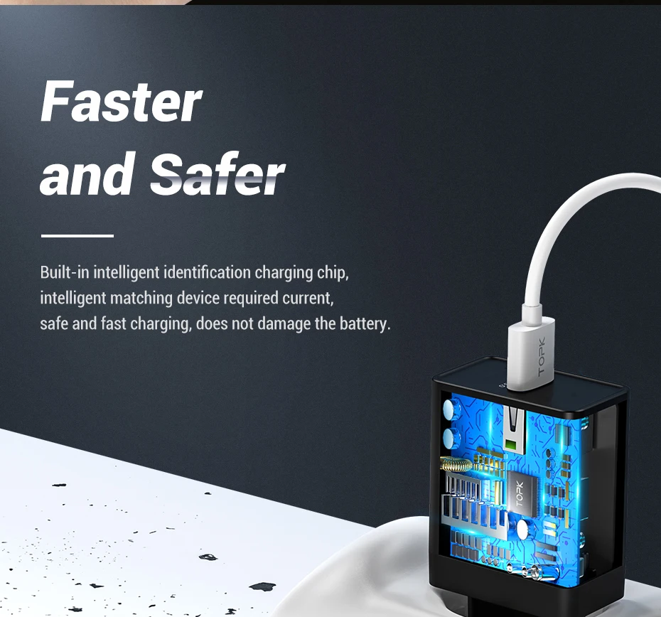 TOPK B154Q Quick Charge 3,0 USB зарядное устройство QC3.0 быстрое зарядное устройство USB зарядка для телефона адаптер с европейской вилкой для iPhone samsung Xiaomi huawei