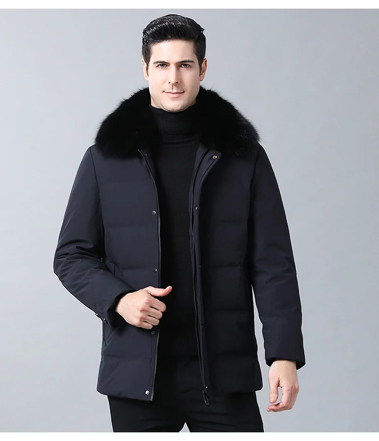Shoppe Качественная мужская одежда среднего возраста стиль пуховое пальто для мужчин воротник из лисьего меха папа-толстое теплое пальто
