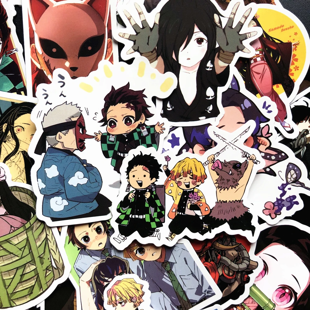 50 шт., наклейка на стену Kimetsu no Yaiba аниме, наклейка s, ПВХ, граффити, наклейка s, чемодан, чемодан, гитара для детей, игрушки F3