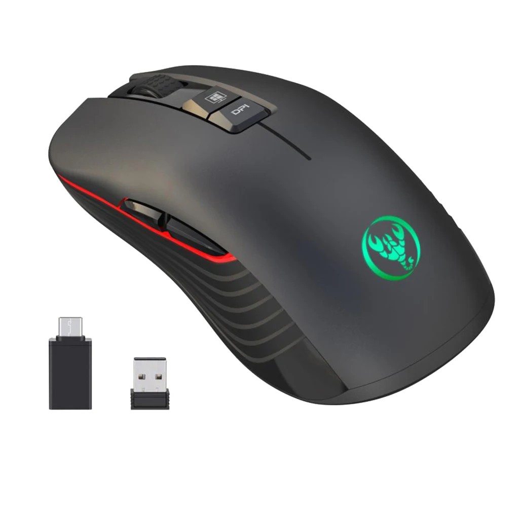 2.4G Wireless Ergonomic Optical Mouse, 800 /1600/2400/3600 DPI, 8 Buttons for Laptop, Desktop, PC, Macbook - Black