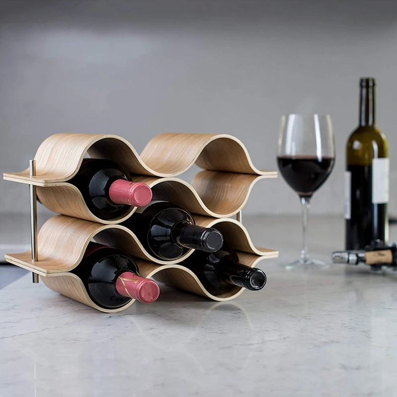  Wooden Wave Wine Rack Freestanding For Table Bar Or Counter Modern Minimalist Design Sweet And Dry 