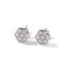 Hip Hop Claw Setting CZ Stone Bling Ice Out Plum Blossom Flower Stud Earring for Women Men Unisex Rapper Jewelry 3