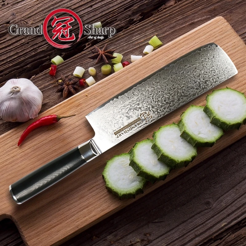 Дамасский Кливер нож Nakiri 7 дюймов японский, из нержавеющей стали vg10 кухонный шеф-повара нарезки фруктов овощей острый нож G10 Ручка