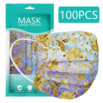 

100pc Adult Print Mask Disposable Face Masks Non Woven 3 Layer Mouth Mask Filter Anti-dust Breathable Earloops Adult Mascarillas
