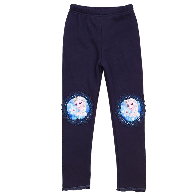 Baratos Otoño invierno cálido terciopelo niñas polainas niños pantalones delgados ropa niños encaje dibujos animados elsa anna 3 a 9 años