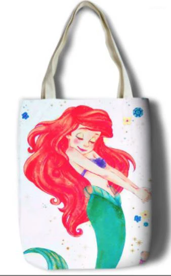 Новая маленькая русалочка принцесса девушки женщины холст сумки через плечо большая сумка милый мультфильм школьная книга сумка для покупок - Цвет: Цвет: желтый