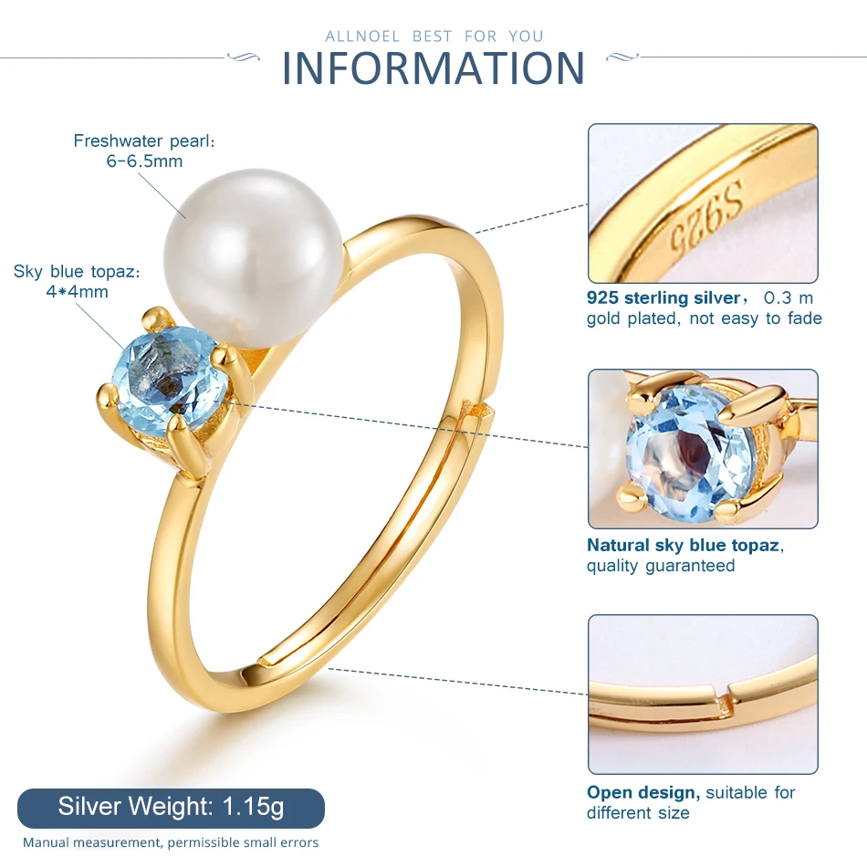 ALLNOEL, настоящее 925 пробы, серебро, с желтым золотом, цветные кольца из натурального жемчуга, ювелирное изделие для помолвки, подарок для женщин, хорошее ювелирное изделие, Новинка