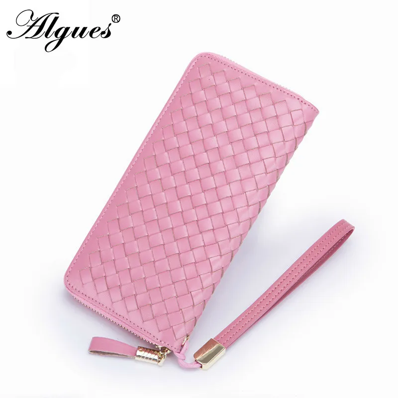 

Genuine Leather Woven Clutch Bag Multi-functional Long Zipper Wallet Multi-card Bit Unisex Coin Purse Pocket Men Card Holder