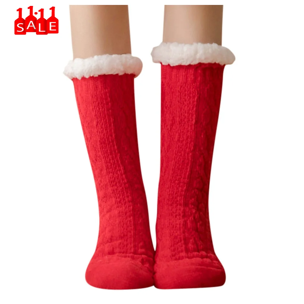 Модные женские зимние красные хлопковые носки, одноцветные толстые нескользящие носки-тапочки, ковровые носки, гольфы, calcetas largas mujer# ZB