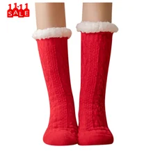 Модные женские зимние красные хлопковые носки, одноцветные толстые нескользящие носки-тапочки, ковровые носки, гольфы, calcetas largas mujer# ZB