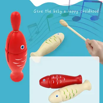 

Muyu Toy Wooden Clapper Temple Preschool Children Fish Red Clear Water Ring Tube Percussion Instruments Music Gift