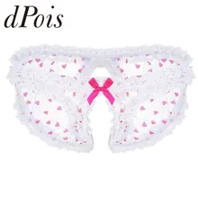 Мужское Прозрачное нижнее белье SISSY, гофрированное кружево, милое сердце, узор, открытая промежность, трусы, бандаж, мужское сексуальное нижнее белье, трусы