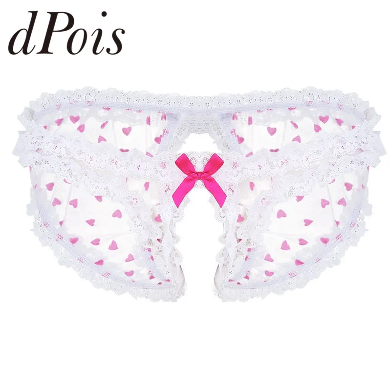 Мужские прозрачные гофрированные кружевные трусы с узором в виде сердца