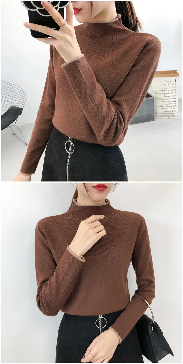 Pull Femme Nouveaute, розовый зимний свитер с длинным рукавом и воротником-хомутом, Женский вязаный осенний пуловер, женская одежда, Джерси Mujer